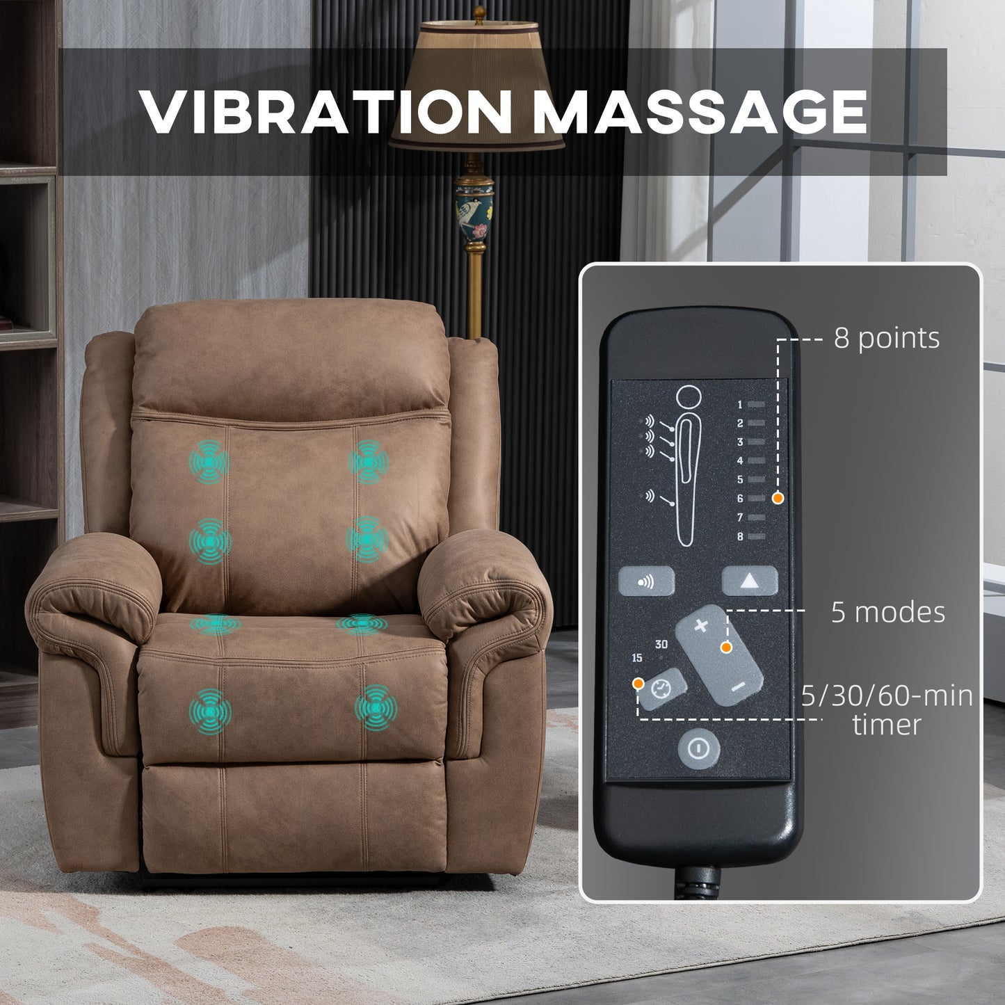 Fauteuil inclinable manuel avec massage vibrant et pochettes