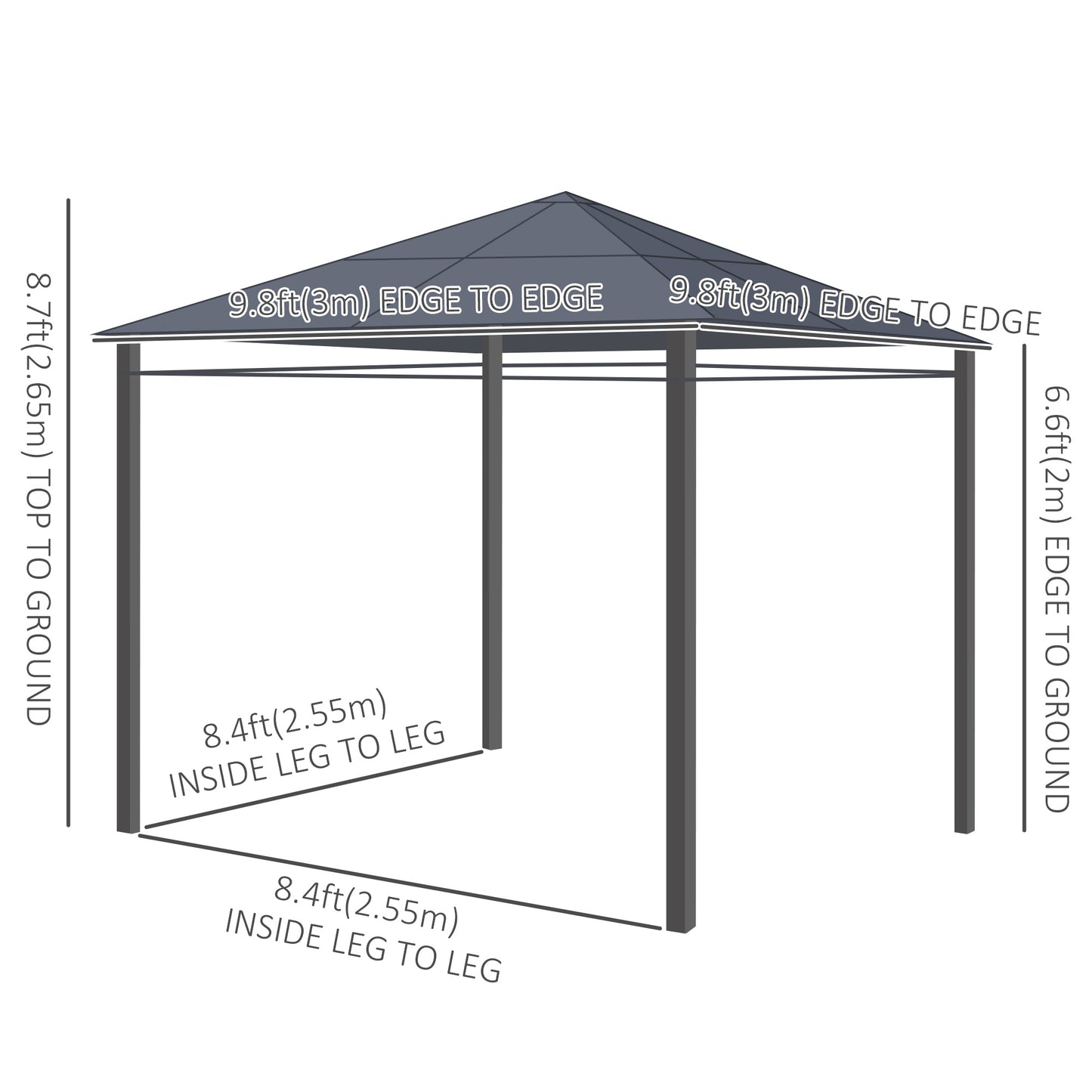 Gazebo patio toit polycarbonate cadre aluminium