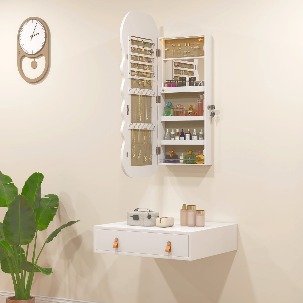 Armoire à bijoux murale avec miroir pleine longueur