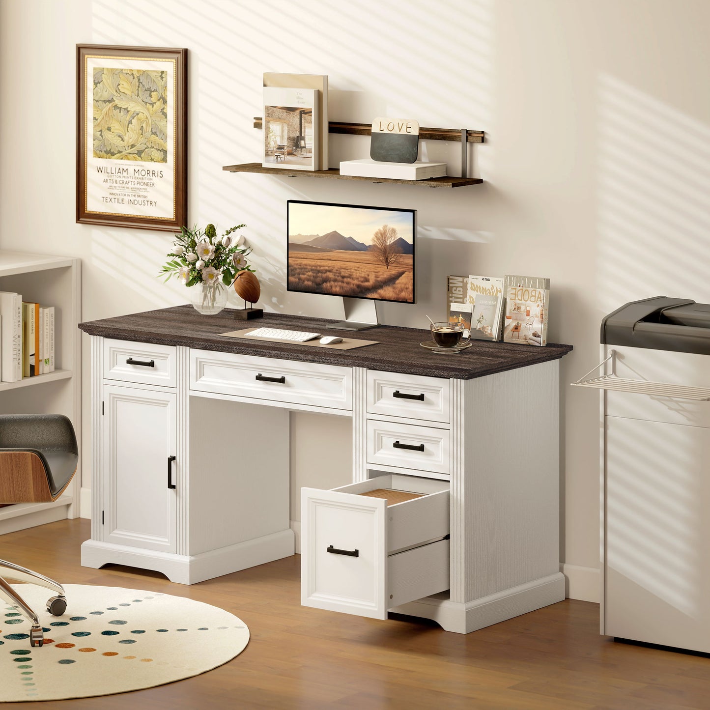 Bureau exécutif farmhouse avec tiroirs à fermeture douce