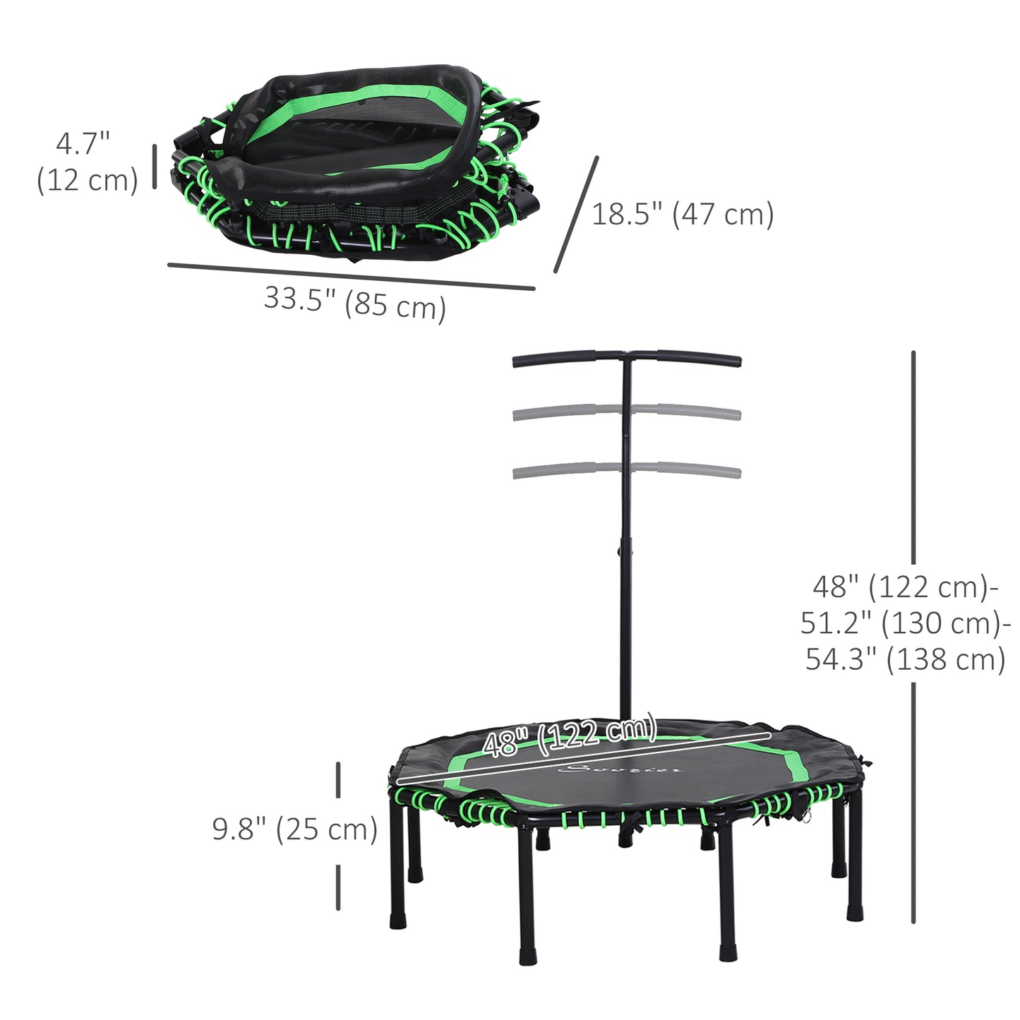 Mini trampoline pliable avec barre réglable 122 cm