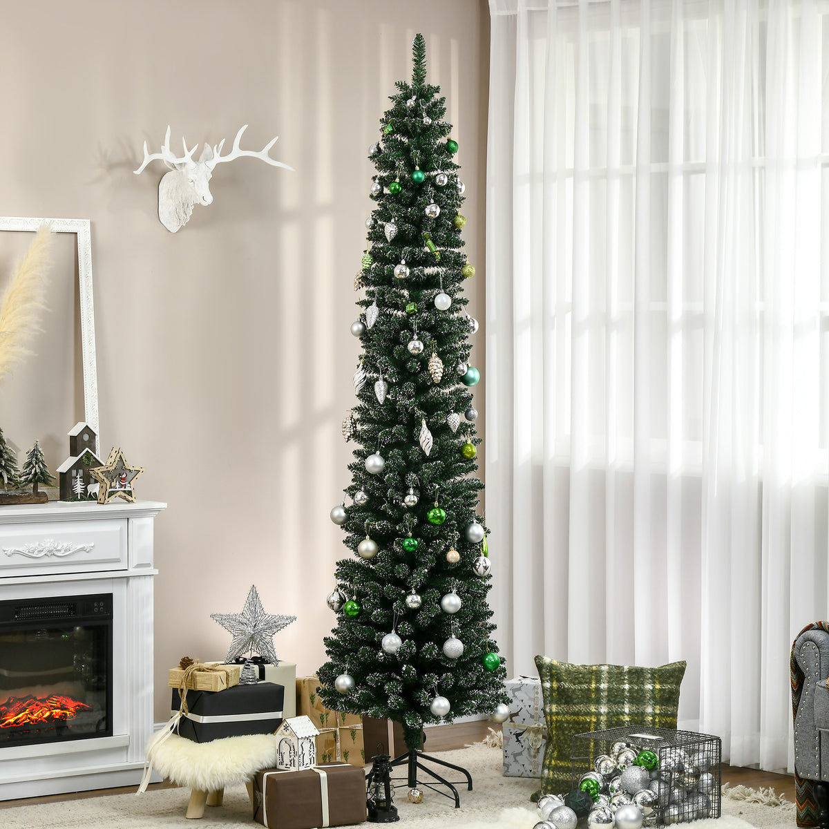 Sapin de Noël crayon enneigé 180 cm
