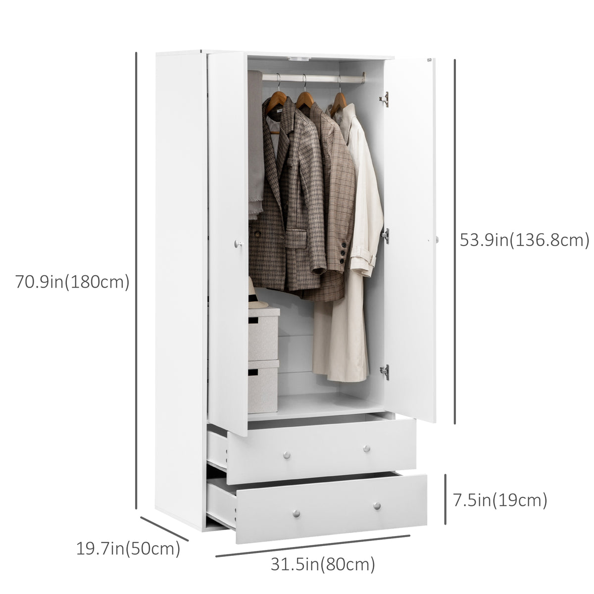 Armoire 2 portes 2 tiroirs 180 cm — Noyer
