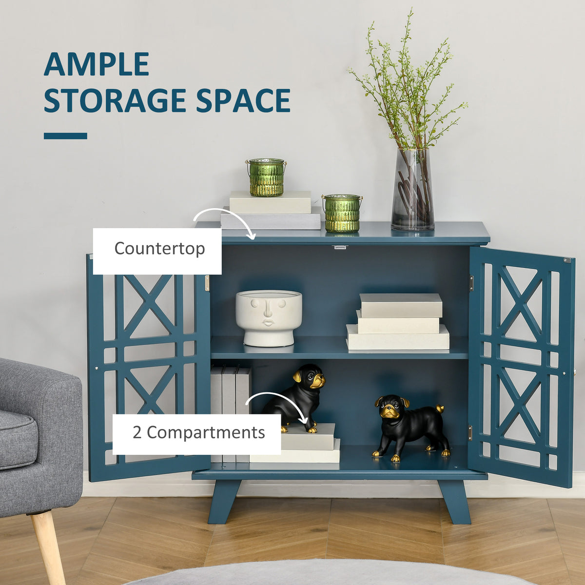 Buffet bas avec portes ajourées et tablette
