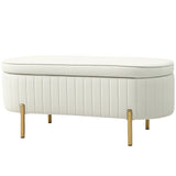 Banc coffre capitonné à cannelures, pieds dorés