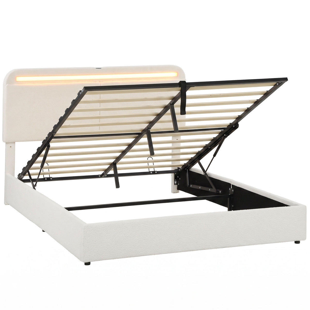 Lit Queen Plateforme avec Station de Charge et Rangement
