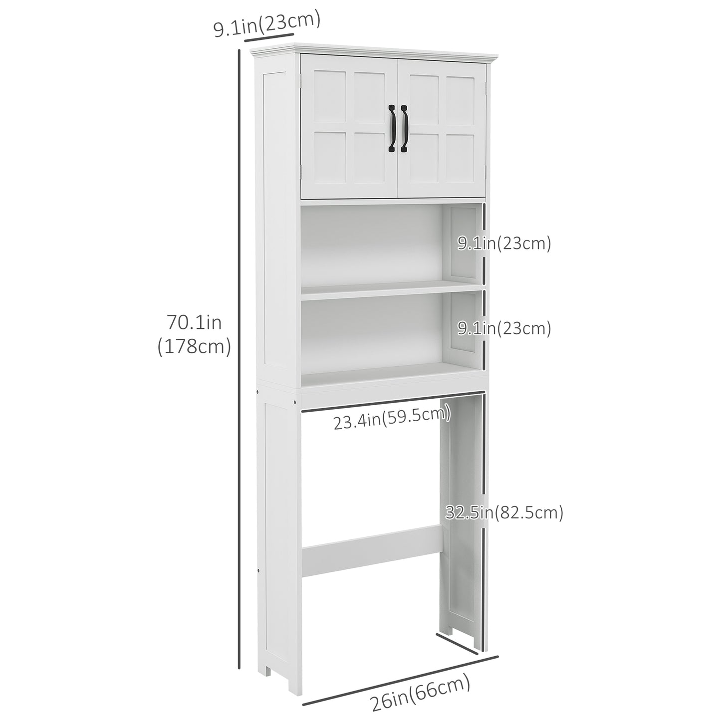 Armoire au-dessus des toilettes avec étagères ouvertes