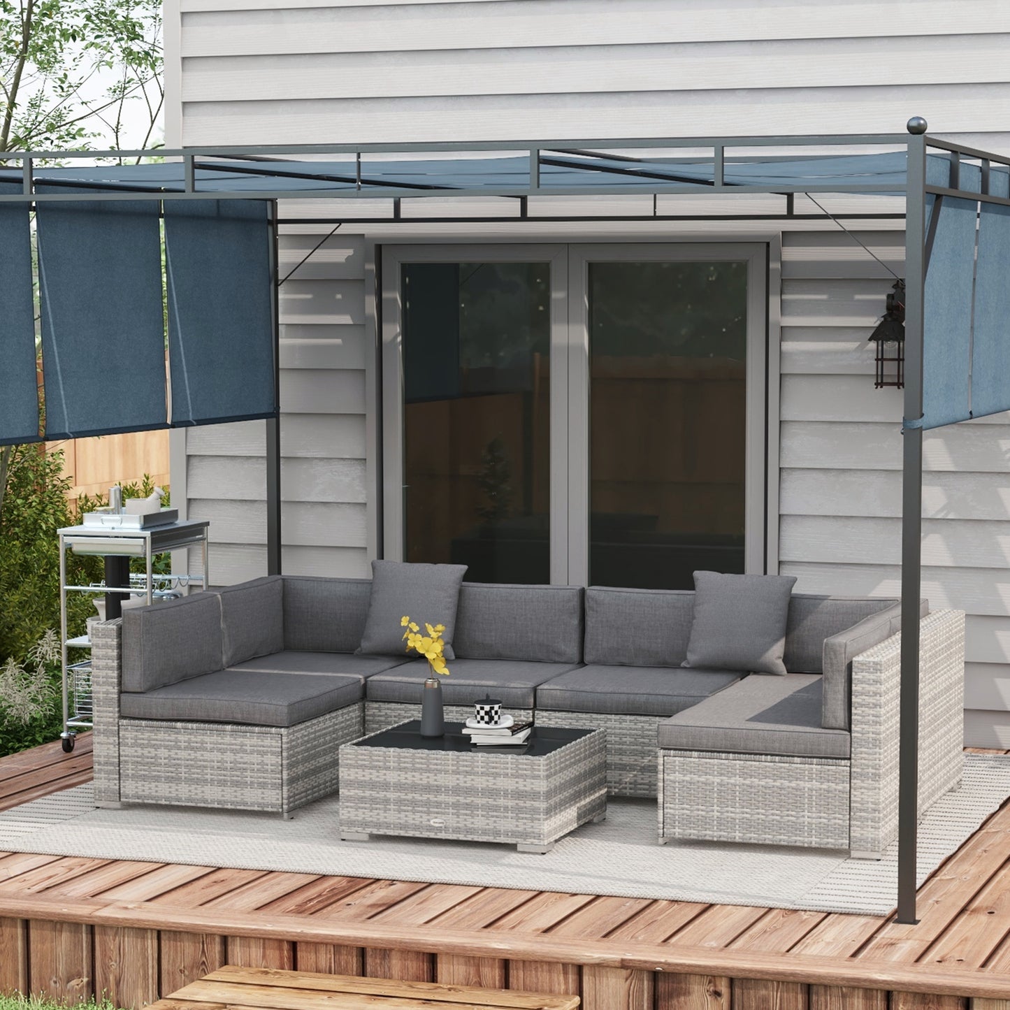 Ensemble patio 7 pièces rotin modulaire avec table