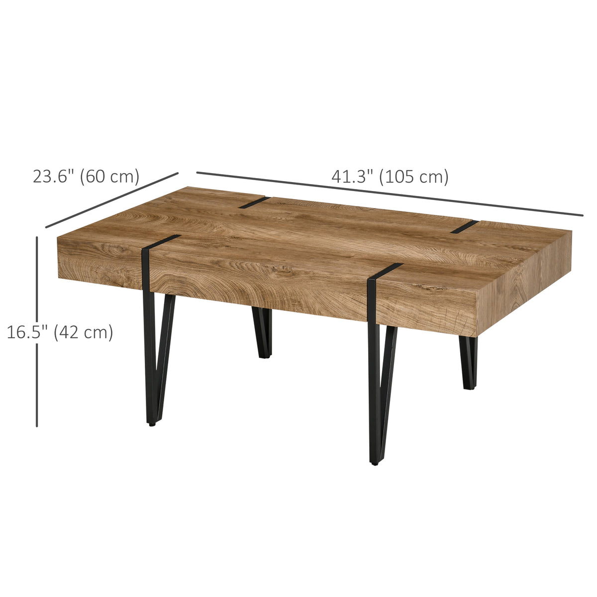 Table à café rustique rectangle pieds épingles