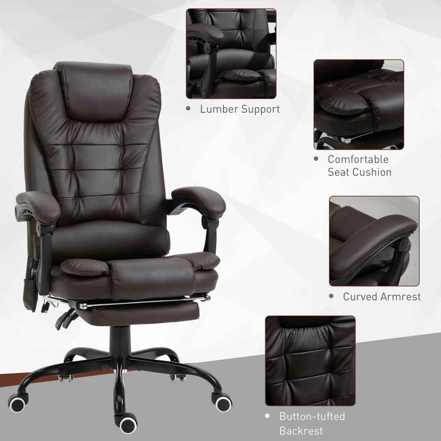 Chaise de bureau massante inclinable avec repose-pieds