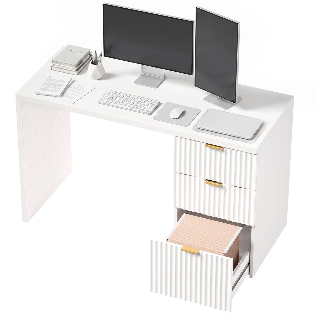 Bureau d'ordinateur avec tiroirs et caisson réversible 120 x 50 cm