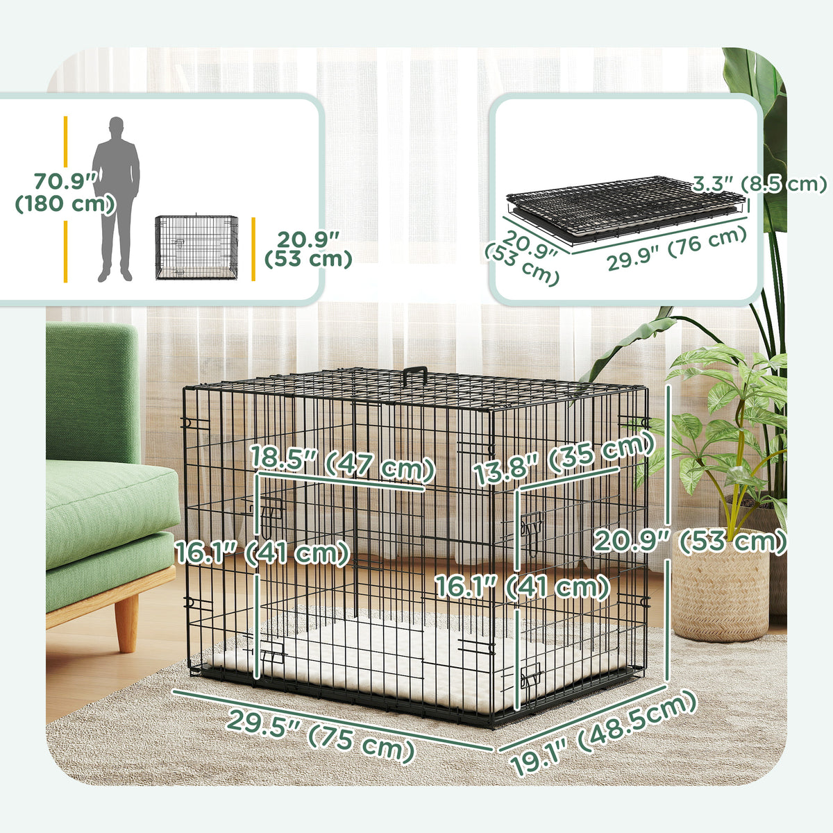 Cage pour chien pliante en métal avec coussin