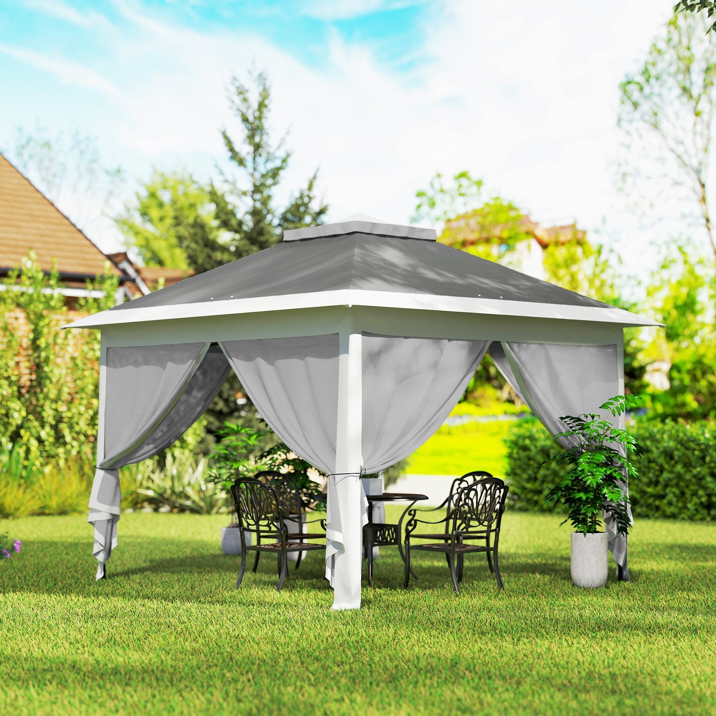 Gazebo pop-up double toit avec moustiquaire 3,35 m x 3,35 m