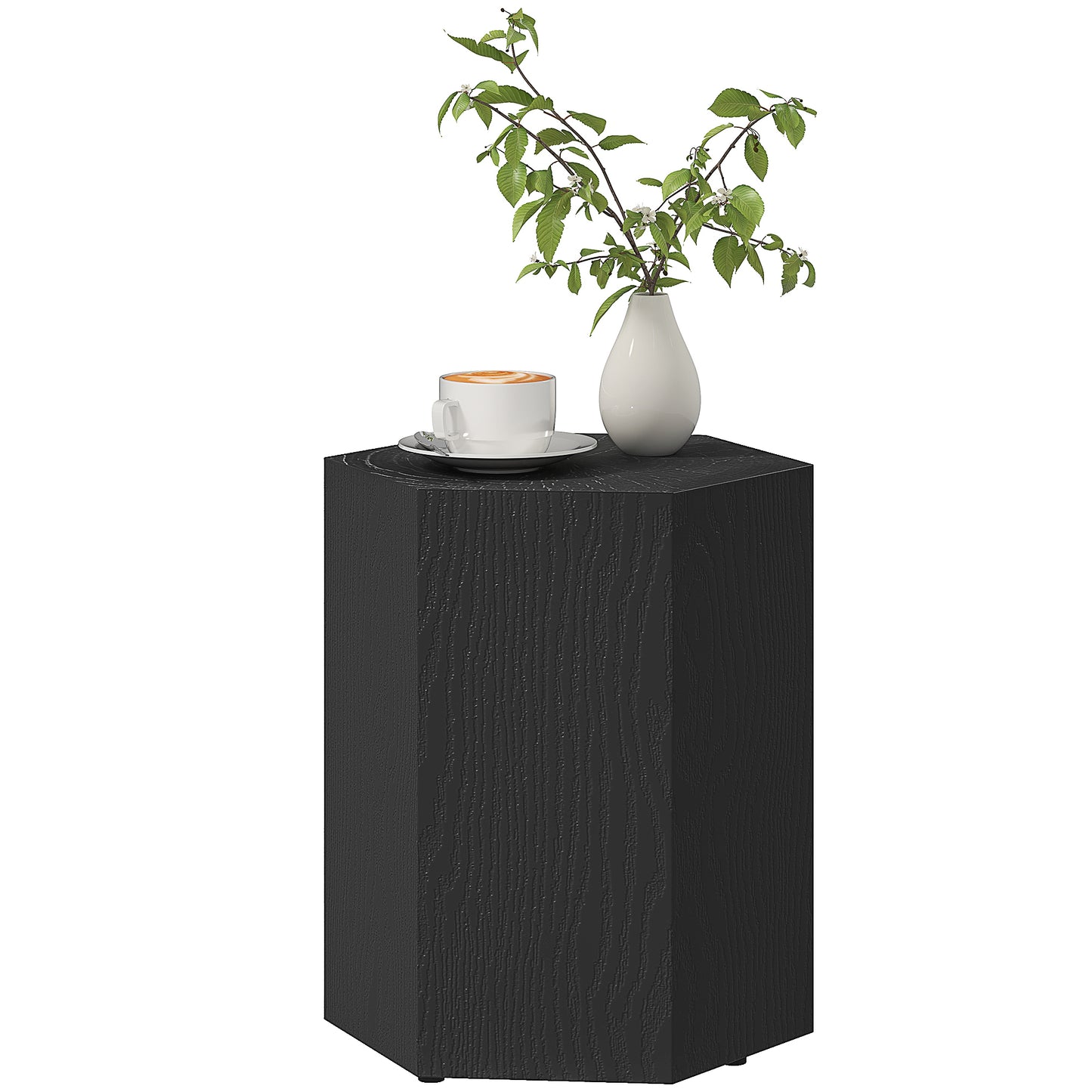 Table d'appoint hexagonale effet bois avec pieds réglables