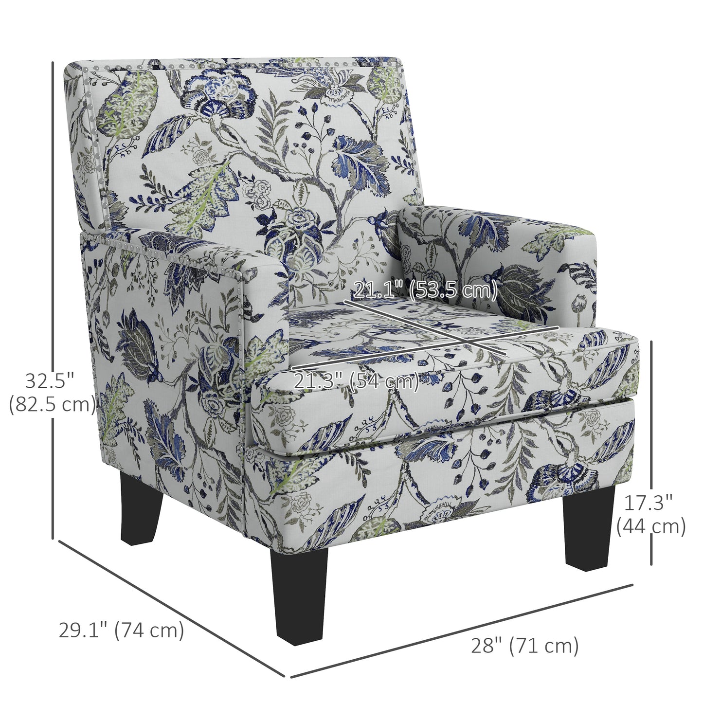 Fauteuil accent mi-siècle motif floral à clous