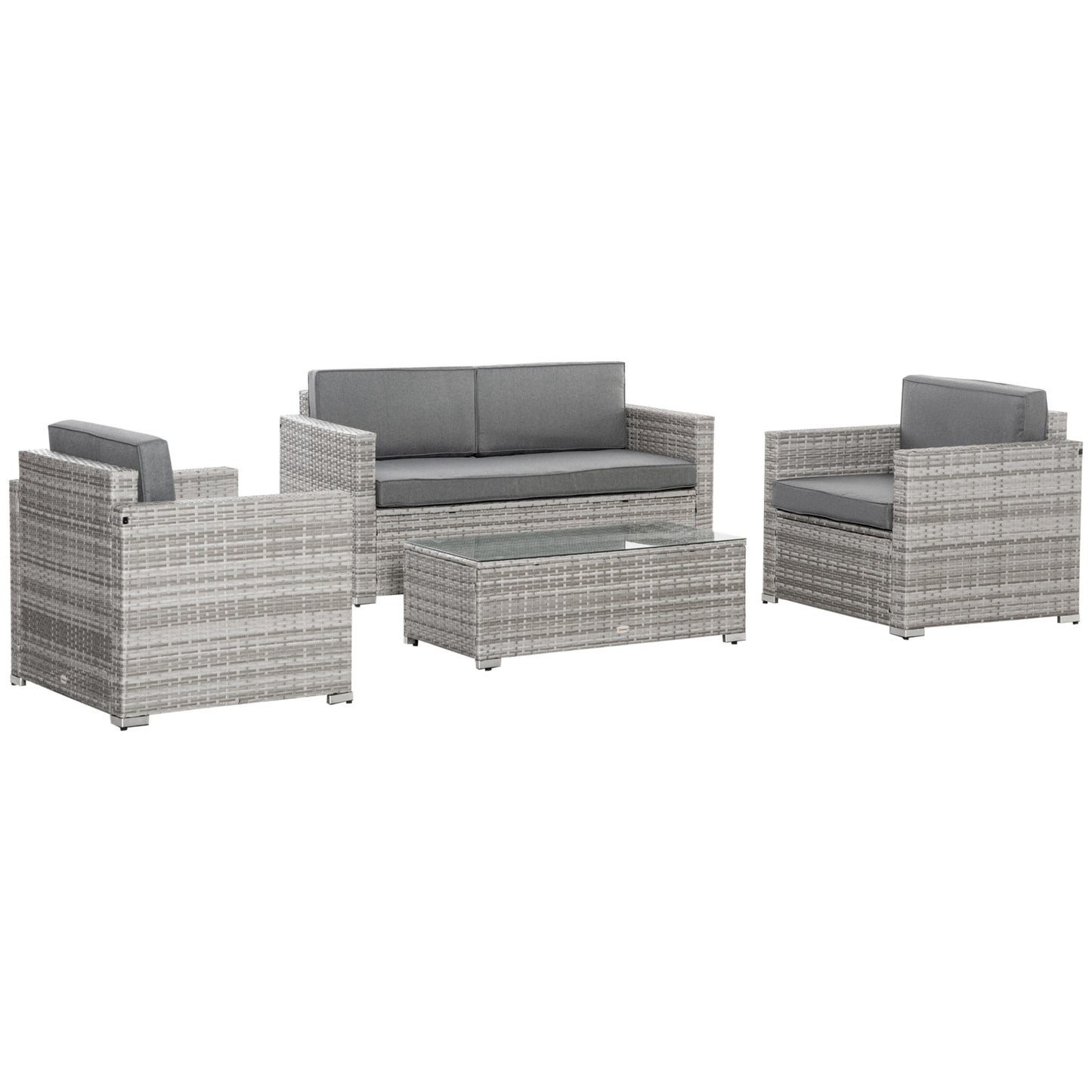 Outsunny 4 Pcs Rattan Patio Set - Thick Cushions, Mixed Grey
