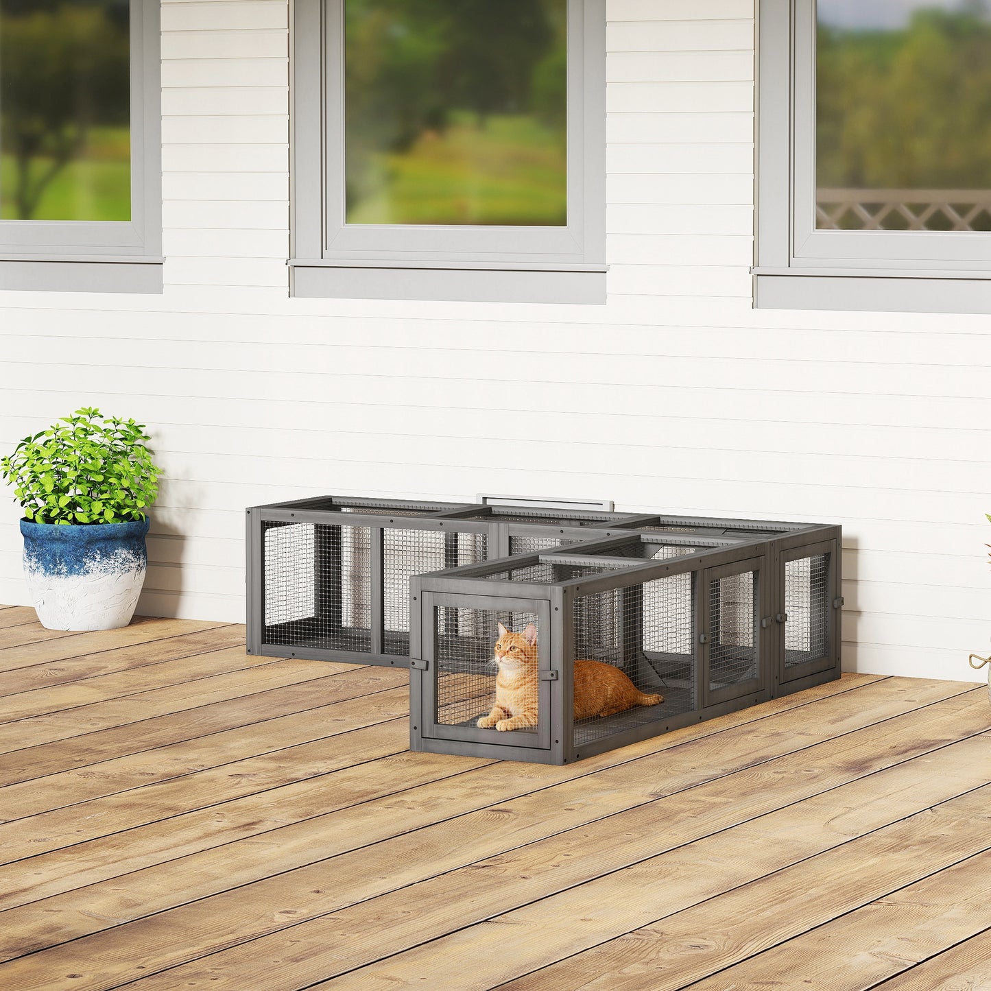 Tunnel pour chat extérieur modulaire 8 portes 249 cm