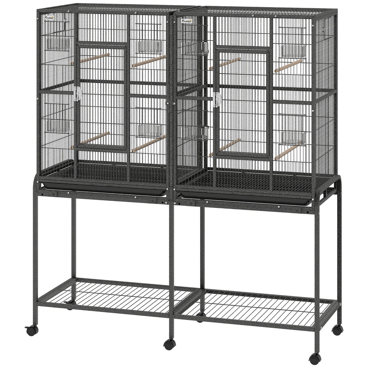 Grande cage à oiseaux sur roulettes avec perchoirs