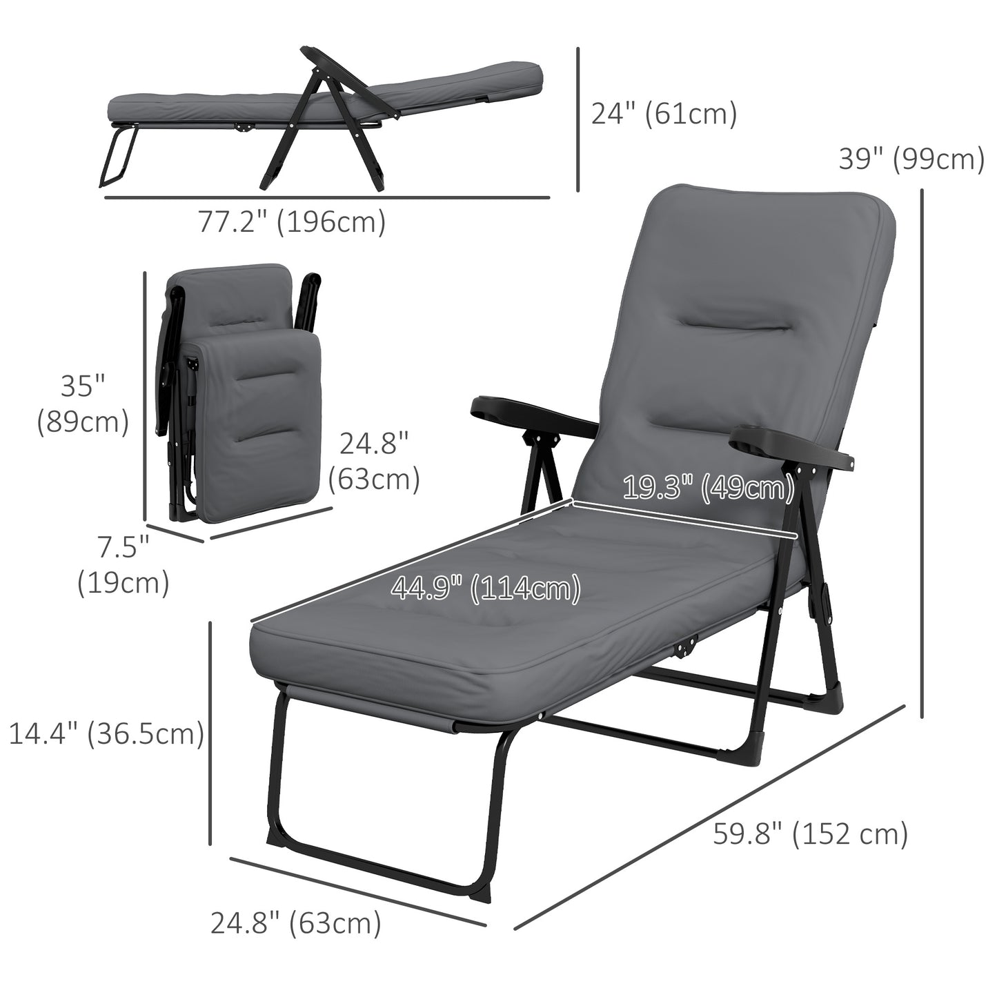Chaise longue inclinable pliante avec repose-pieds rembourrée