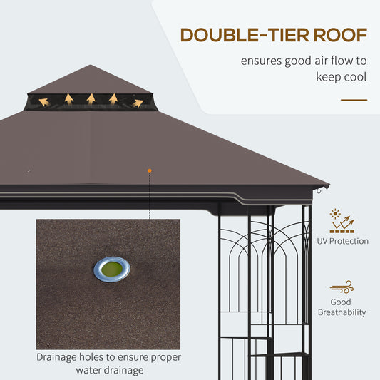 Gazebo de patio toit double avec moustiquaires et étagères