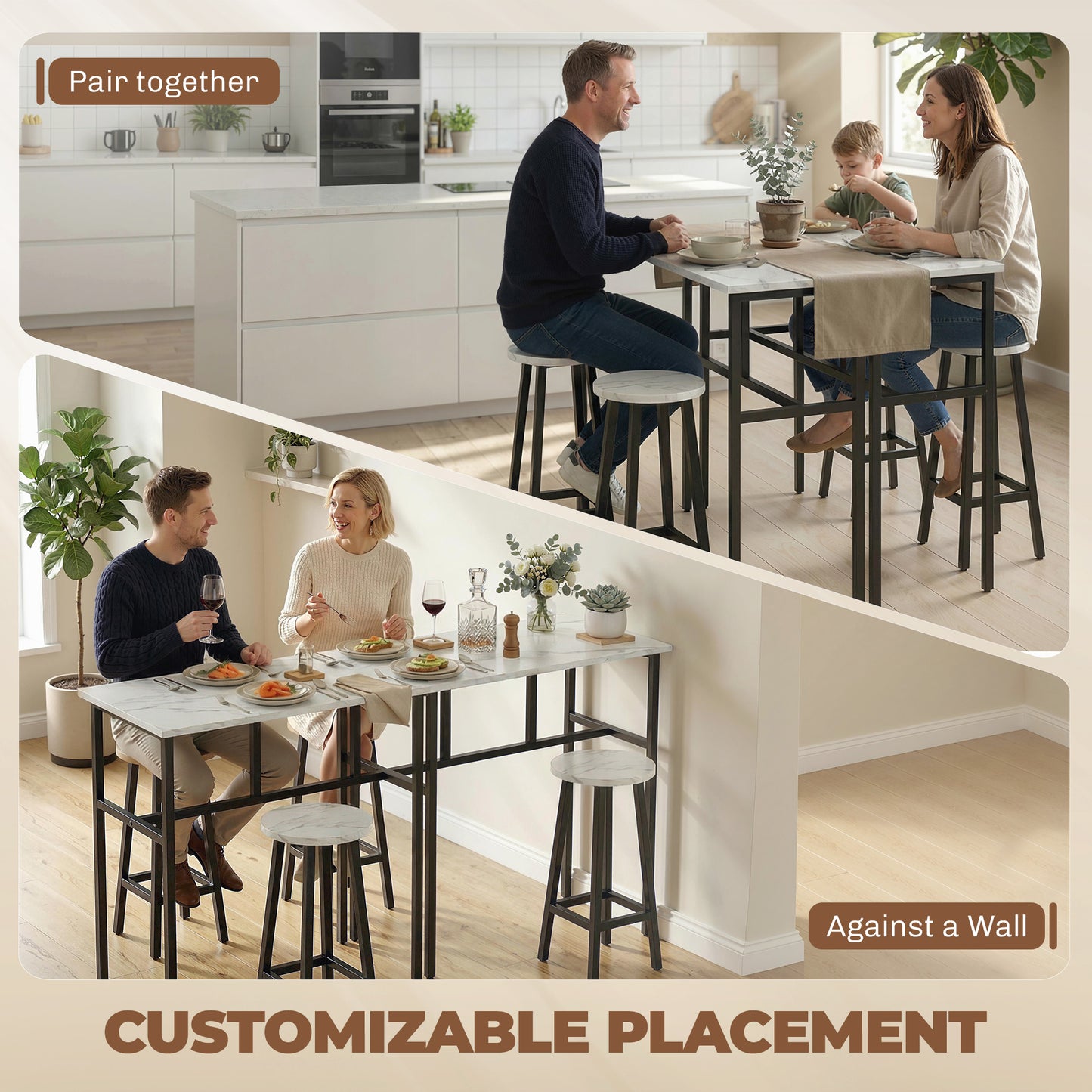 Ensemble bar 6 pièces avec 2 tables et 4 tabourets