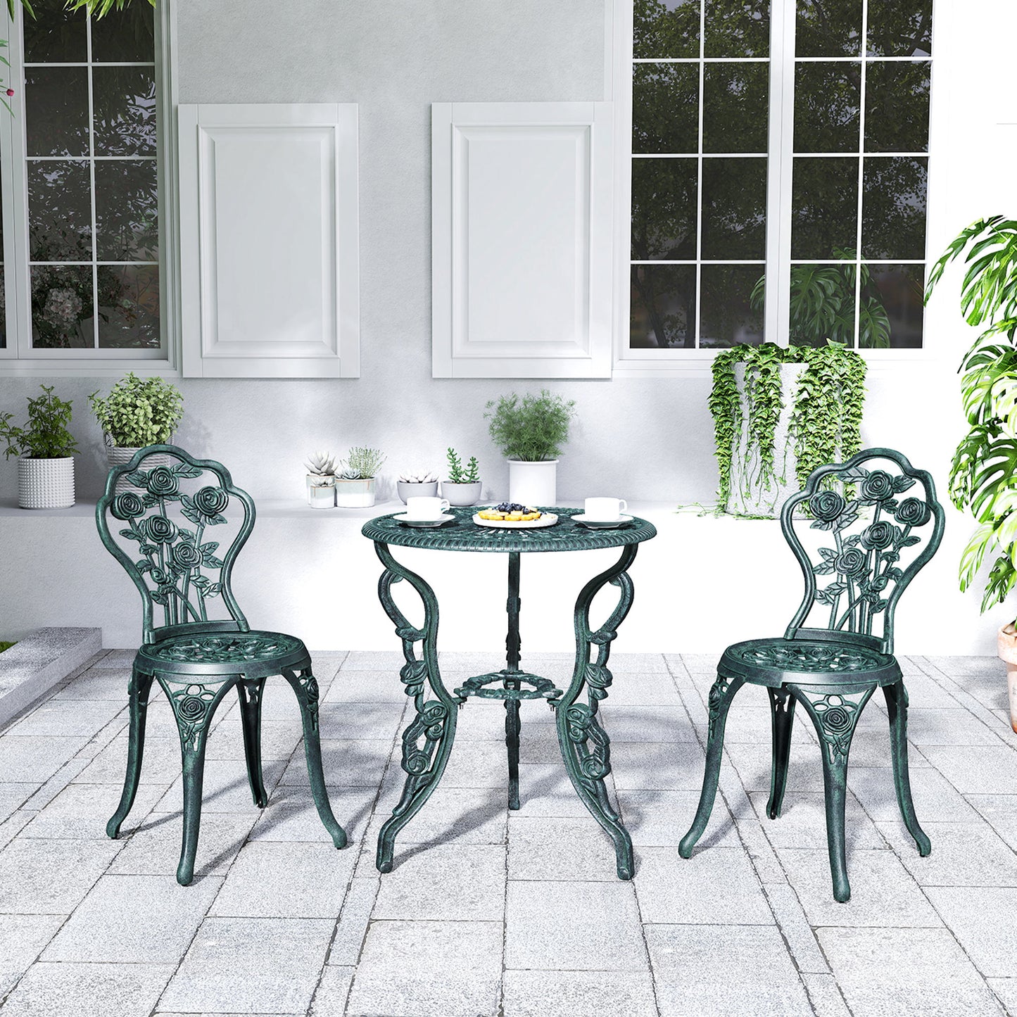 Ensemble bistro 3 pièces motifs floraux — vert antique