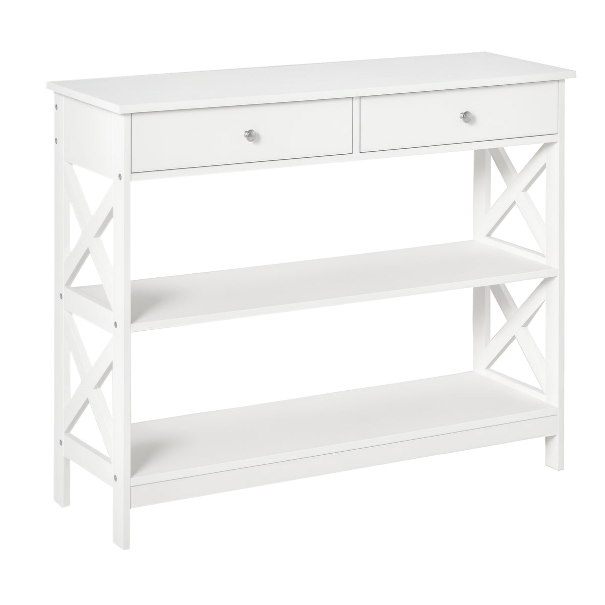 Table console étroite 99 cm avec tiroirs et étagères