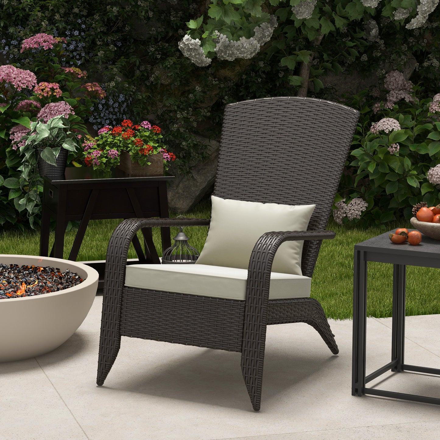 Fauteuil Adirondack rotin extérieur avec coussins