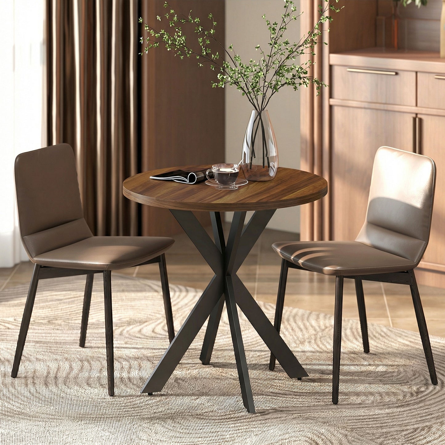 Table à manger ronde contemporaine 74 cm pieds croisés