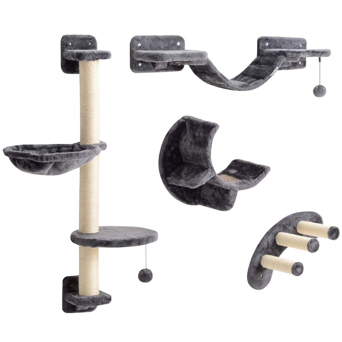 Ensemble mural de jeux pour chat avec griffoir — Lot de 4