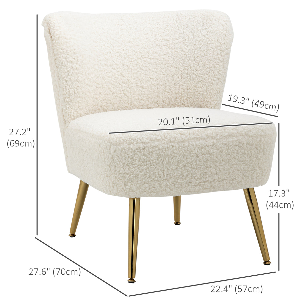 Fauteuil d'appoint avec coussinage moelleux et pieds dorés