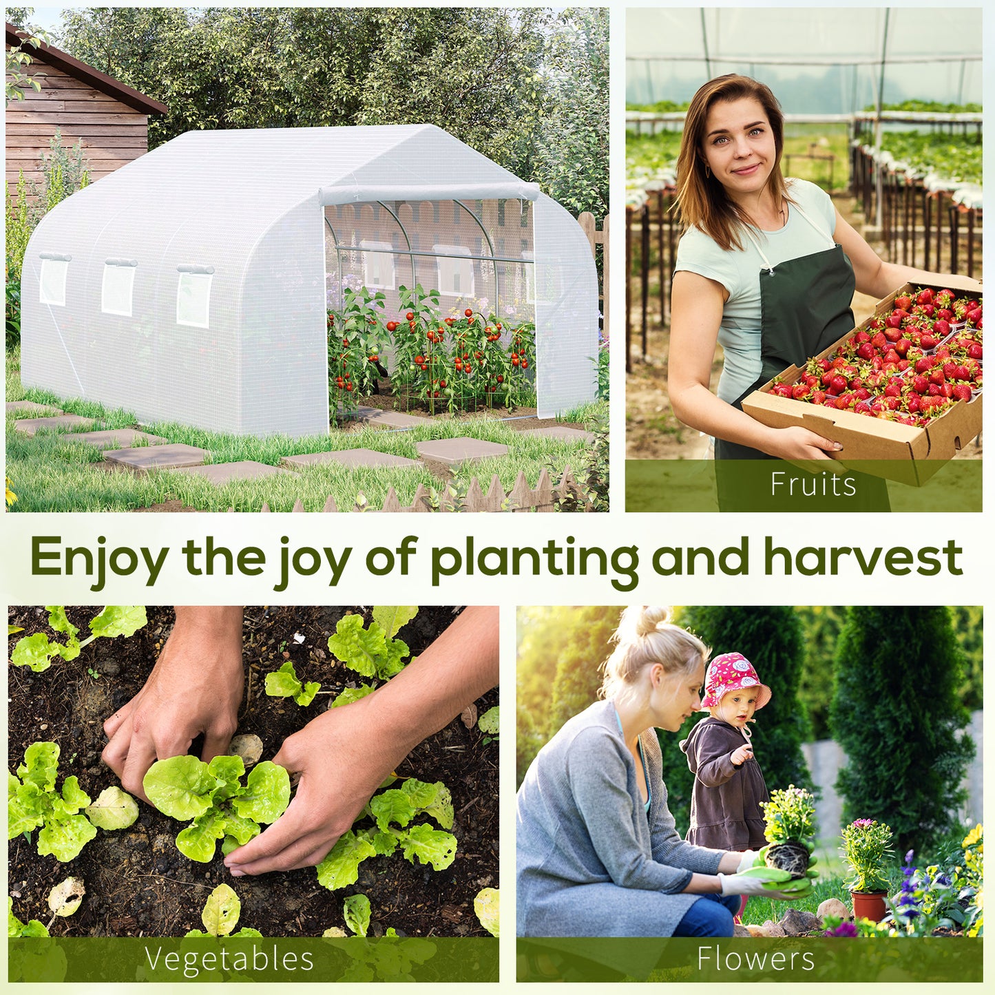 3.5x3x2m Portable Tunnel Greenhouse - White Galvanized Frame