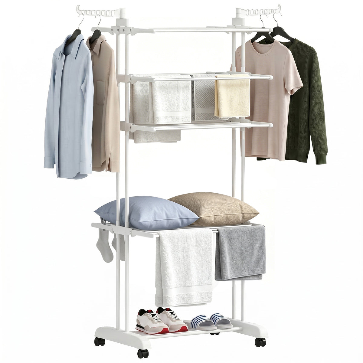 Séchoir à linge pliant à 5 paliers sur roulettes