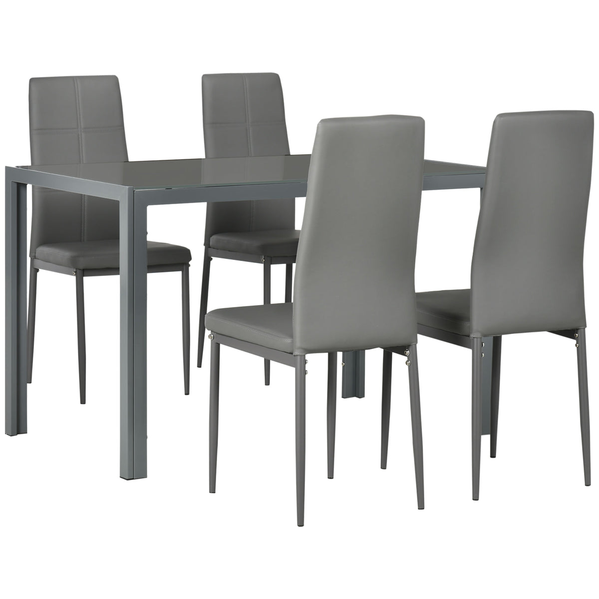 Ensemble salle à manger 5 pièces verre trempé cadre métal