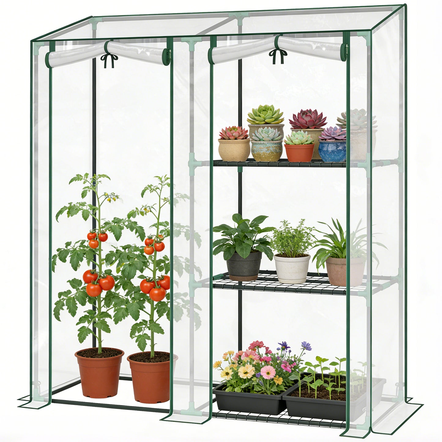 Mini serre portable 3 niveaux 2 portes enroulables