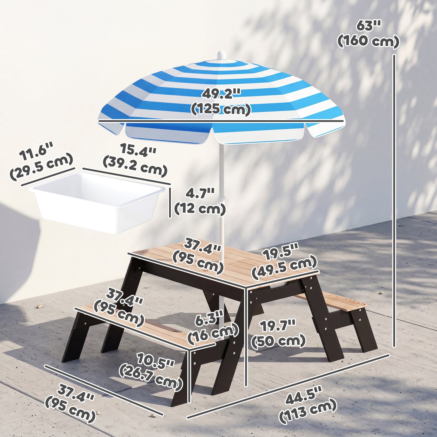 Table de pique-nique enfant 3 en 1 avec parasol