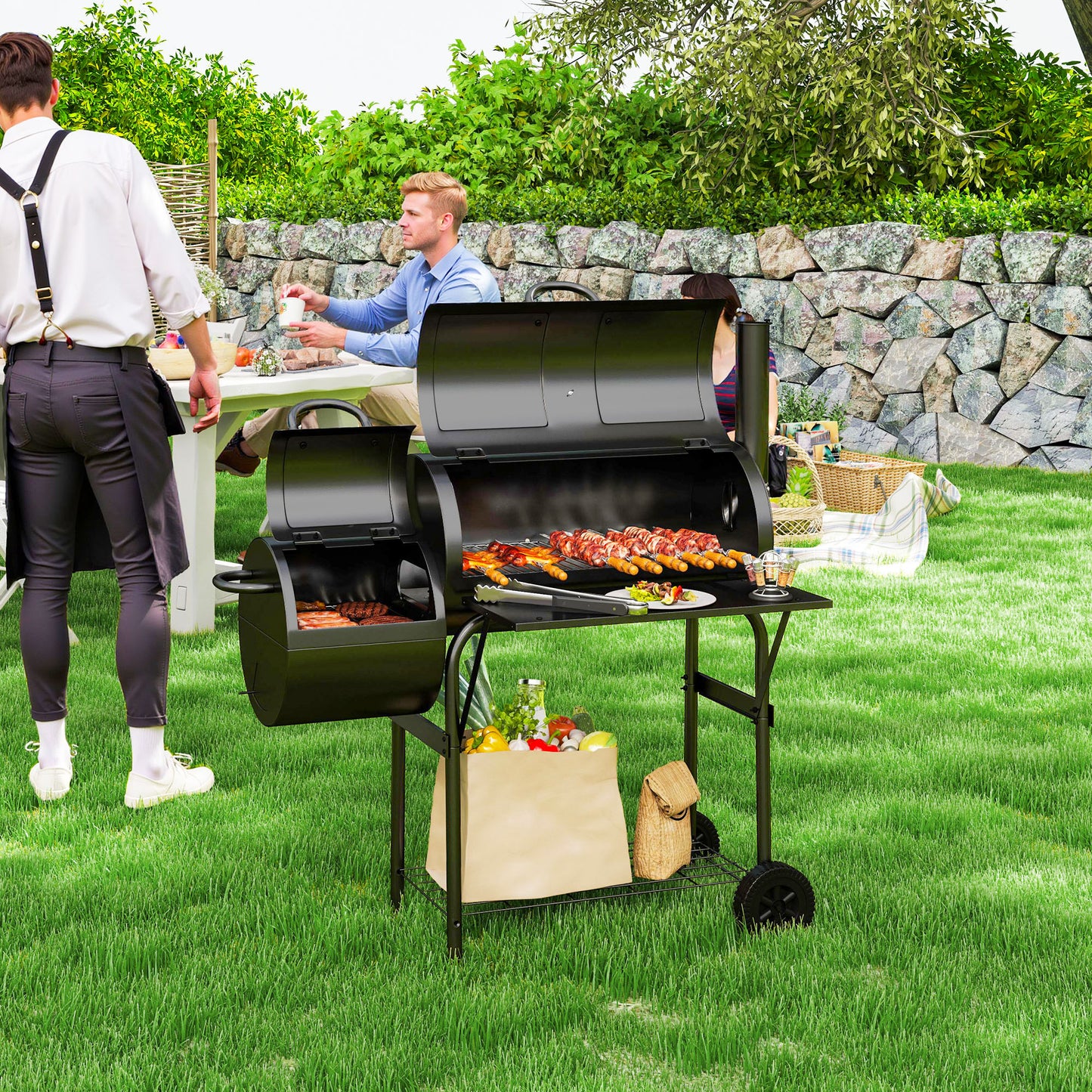 BBQ portable au charbon avec fumoir offset