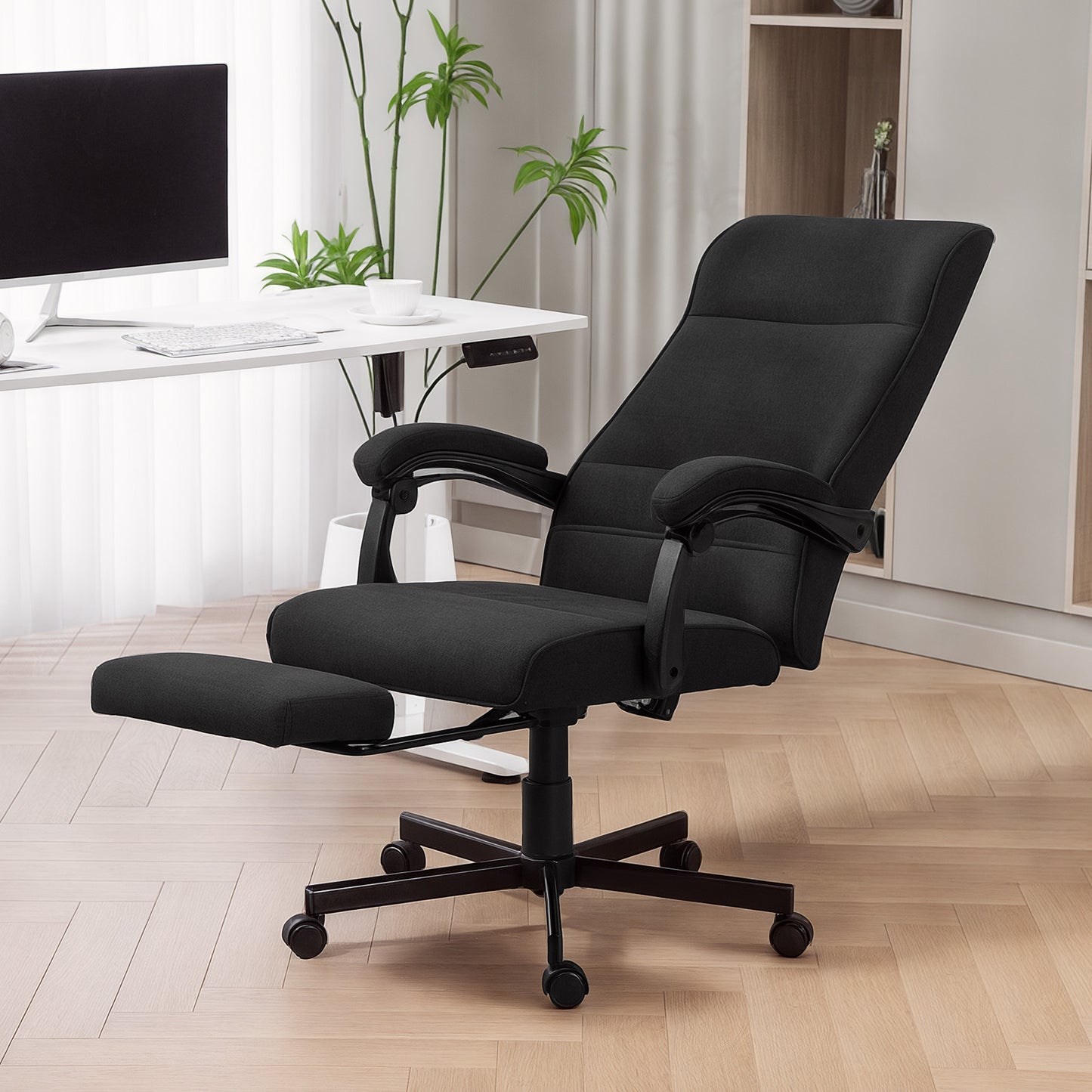 Chaise de bureau dossier haut inclinable avec repose-pieds