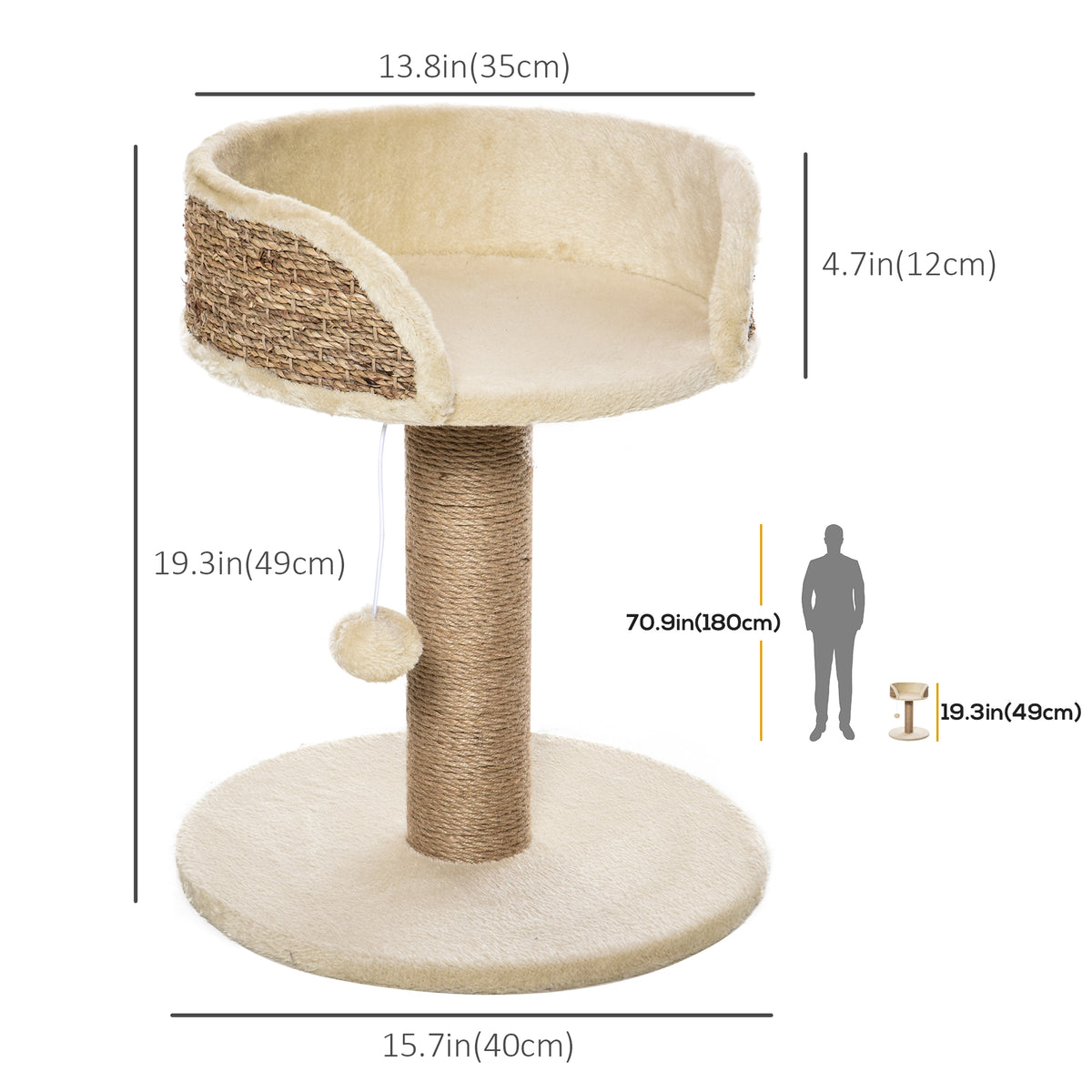 Arbre à chat compact avec poteau en sisal et jouet
