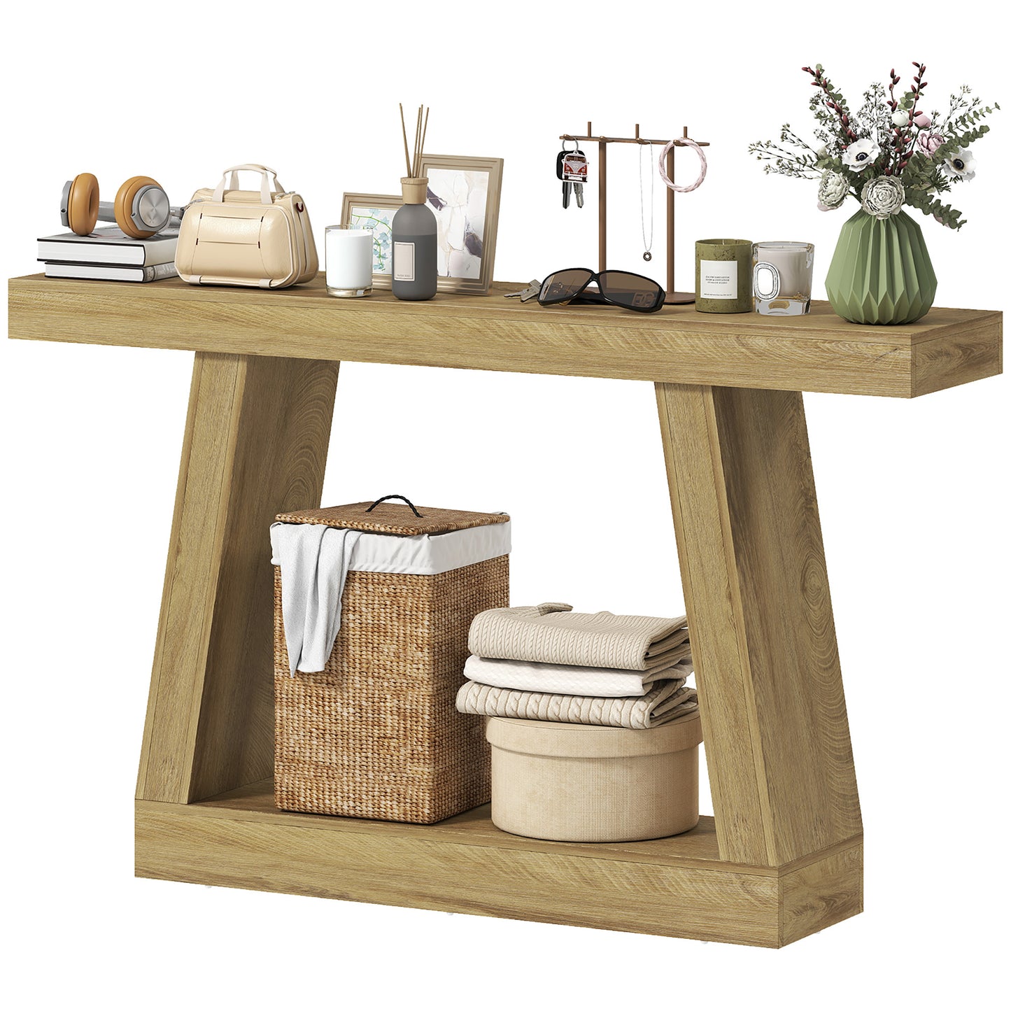 Table console rustique 2 niveaux avec rangement