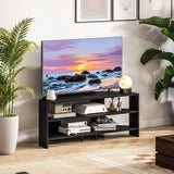 Meuble TV de coin avec 2 tablettes ouvertes