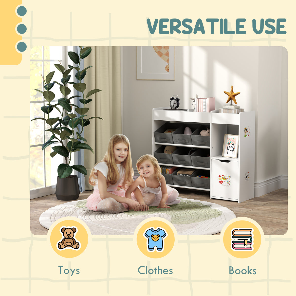 Organisateur de jouets avec bacs et armoire