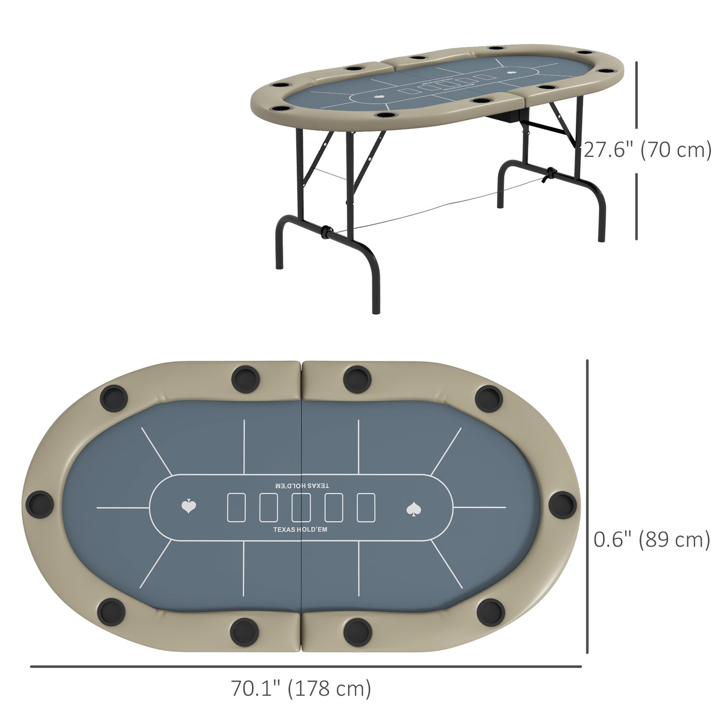 Table de poker ovale pliable 8 joueurs avec porte-verres