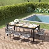 Table de jardin rectangulaire 8 personnes, plateau effet bois