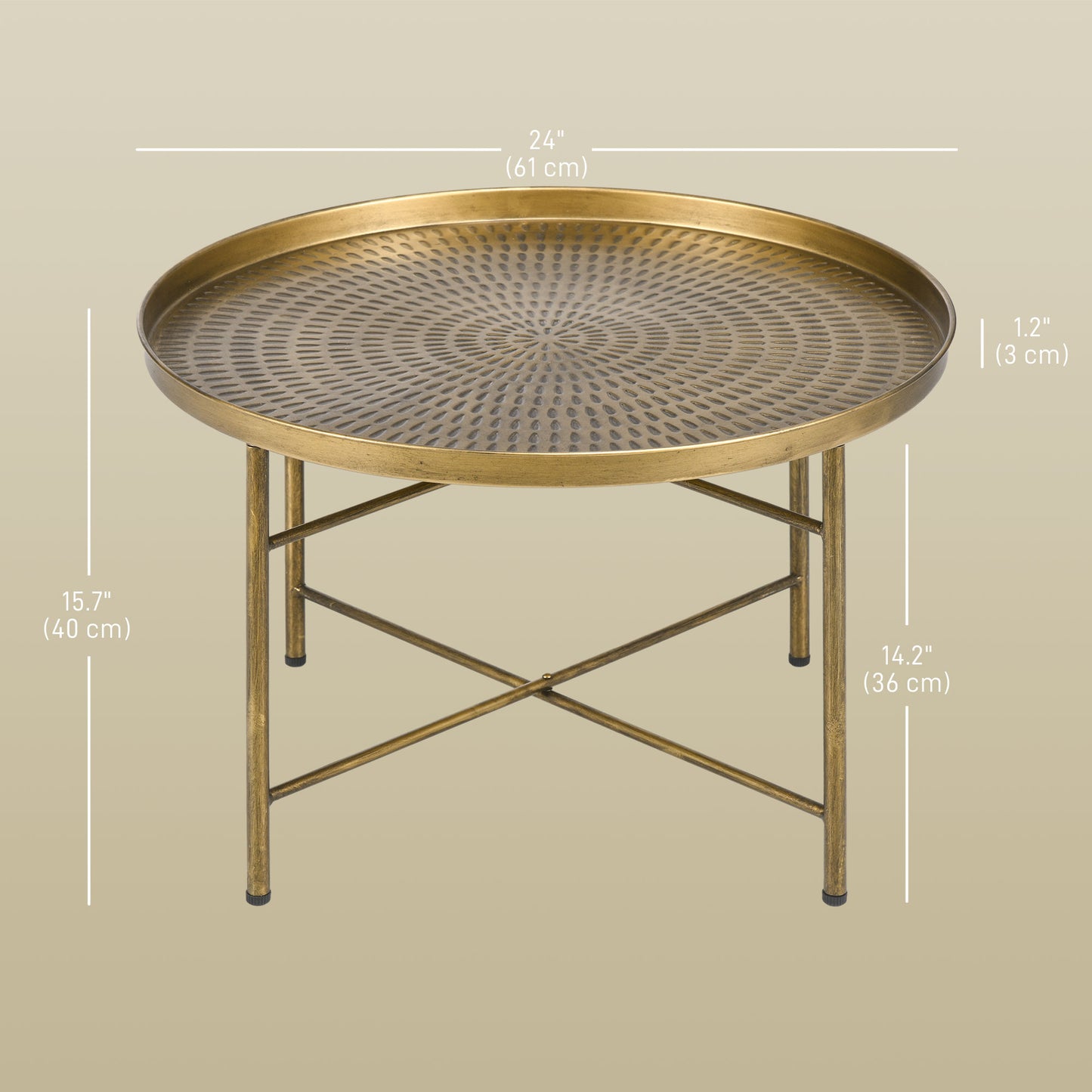 Table basse ronde plateau martelé cadre métal