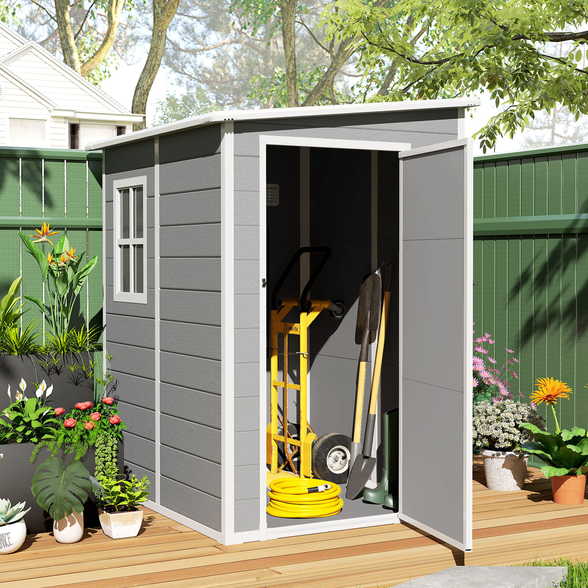 Abri de jardin appuyé 4x5 avec fenêtre verrouillable