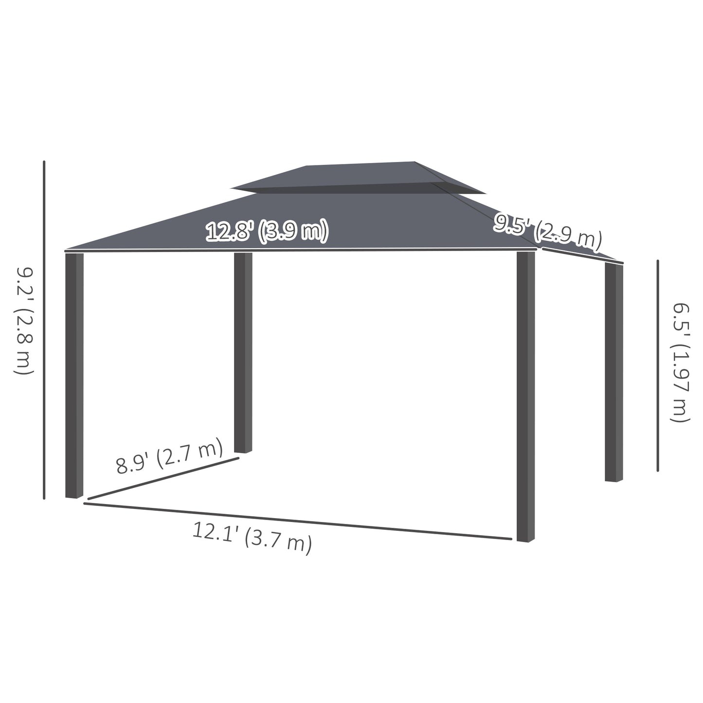Gazebo de patio double toit avec filet et rideaux