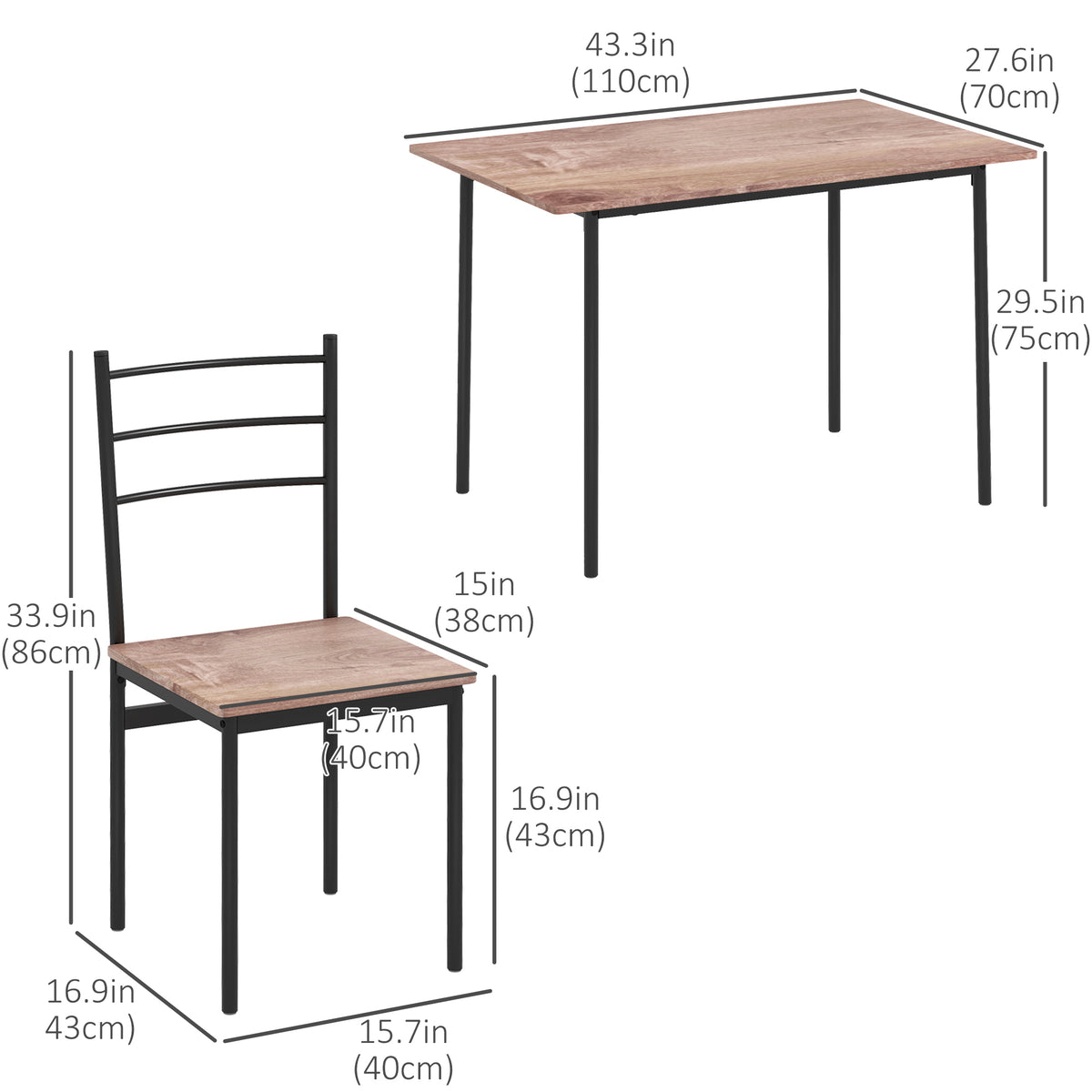 Ensemble de table à manger 5 pièces style industriel