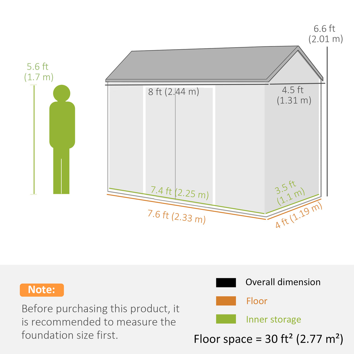 Cabanon de jardin plastique 8 x 4 pi — gris