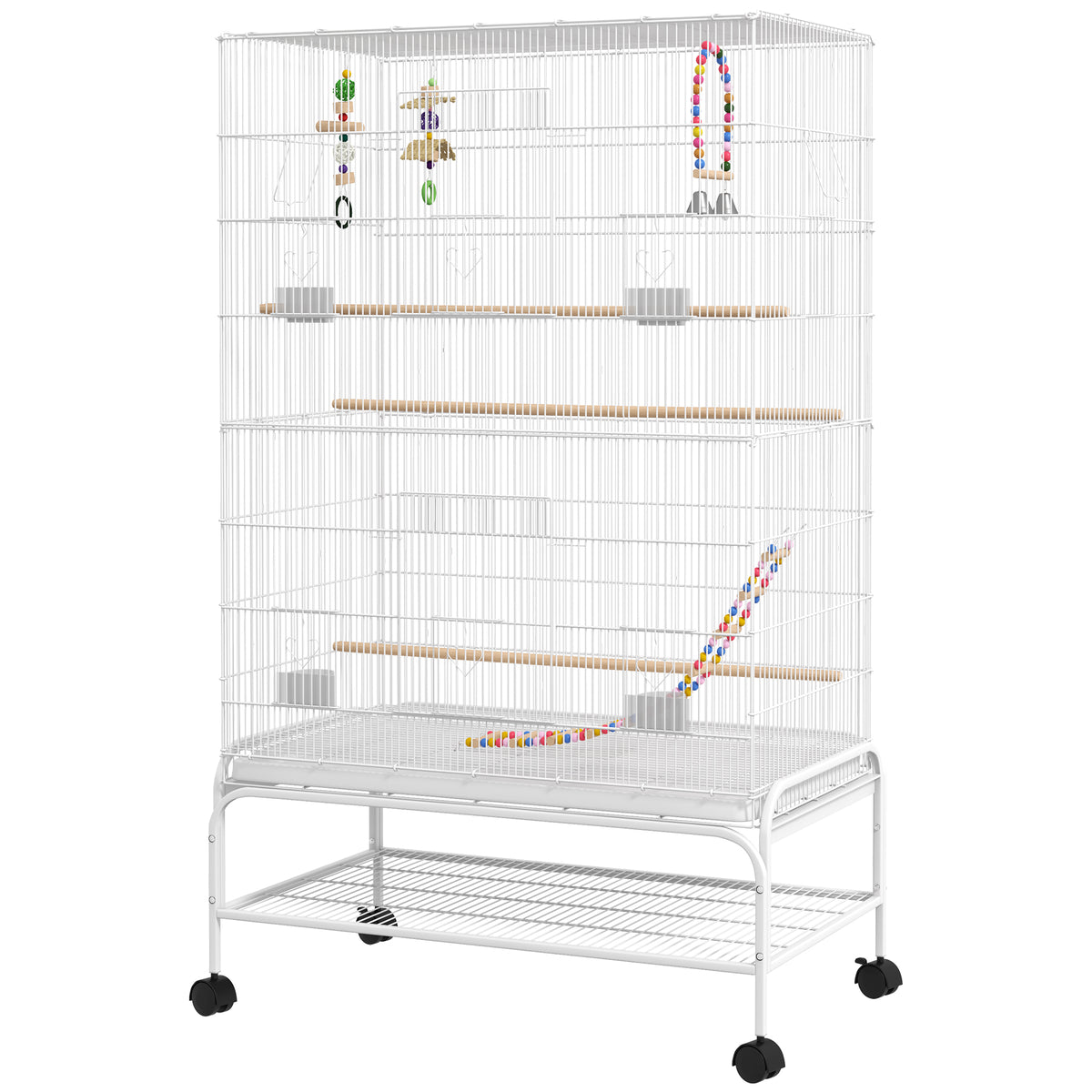 Cage à oiseaux spacieuse avec roulettes et jouets